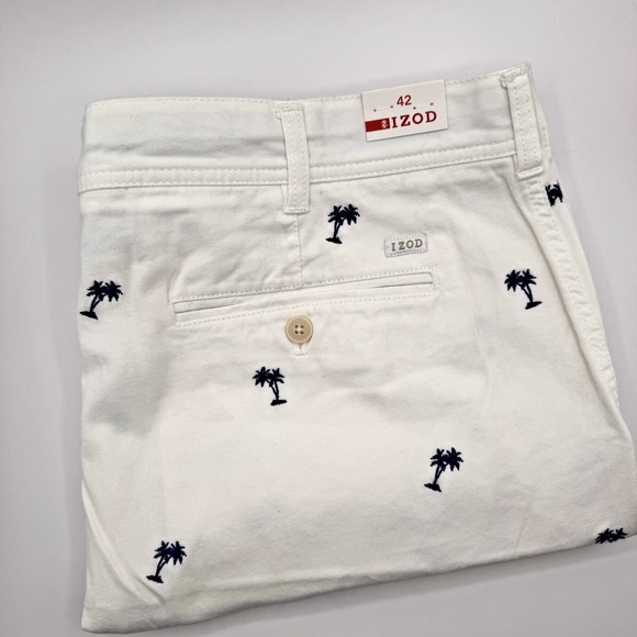 Izod Other - New $64 IZOD Men's‎ 42 Breeze Shorts Mazarine Blue White Palm Trees Flat Front